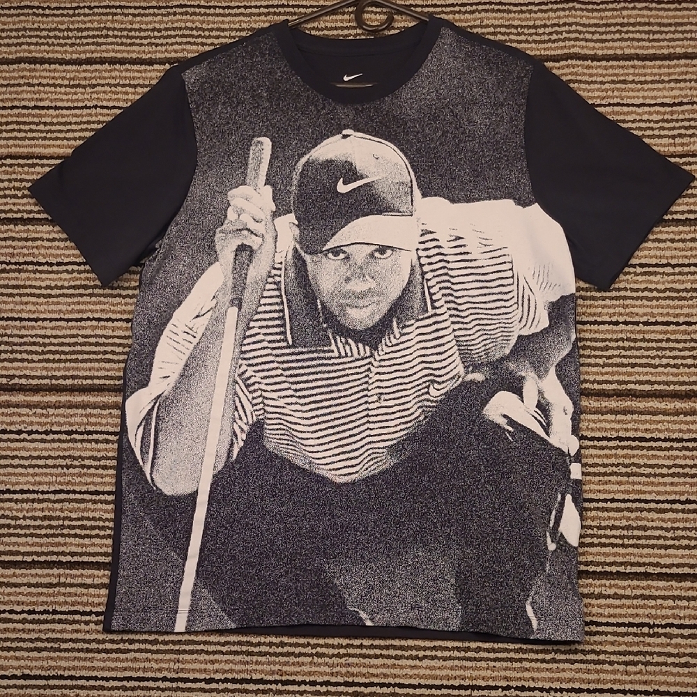 NIKE‎ x Tiger Woods 25th Anniversary Black White Golf Cotton Large Mens T Shirt